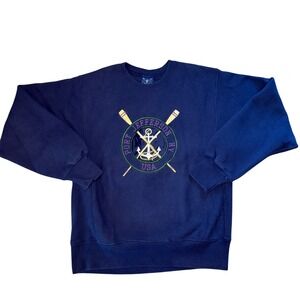 VTG 90s Oarsman Port Jefferson NY USA Embroidered Sweater Adult L‎ Reverse Weave
